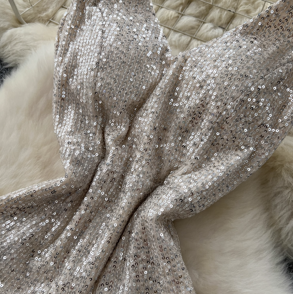 Shiny Sequin Patchwork Mesh Dress