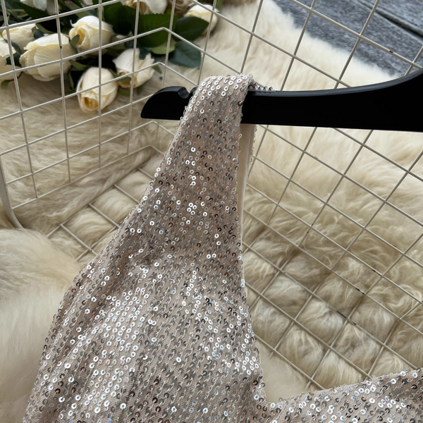 Shiny Sequin Patchwork Mesh Dress