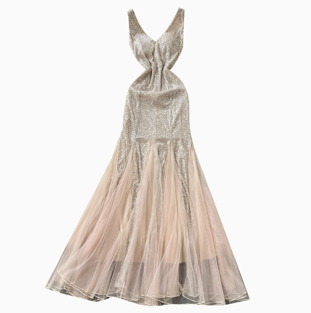 Shiny Sequin Patchwork Mesh Dress