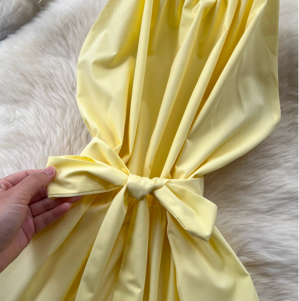 Fairy Creamy Color Ruffled Halter Dress