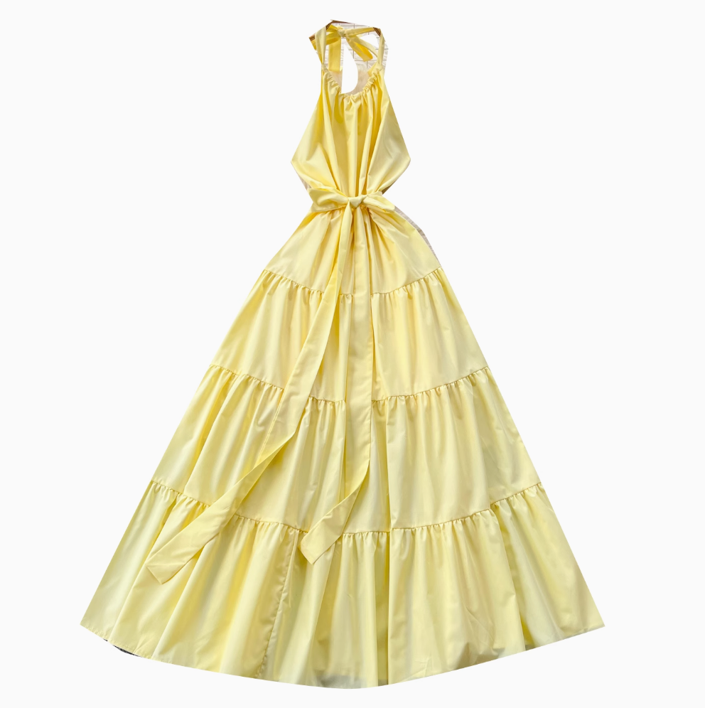 Fairy Creamy Color Ruffled Halter Dress