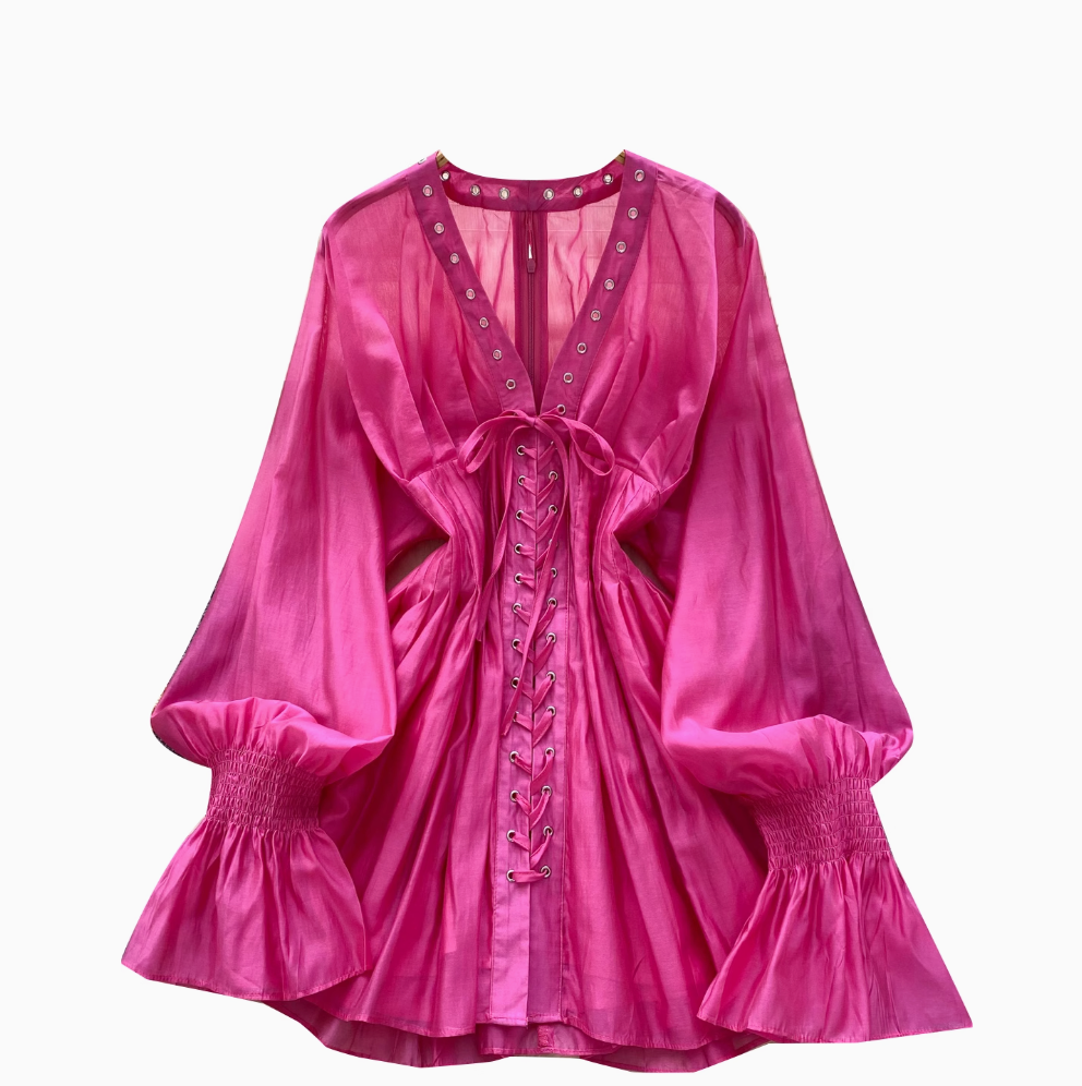 V-neck Flared Sleeve Shirt Dress