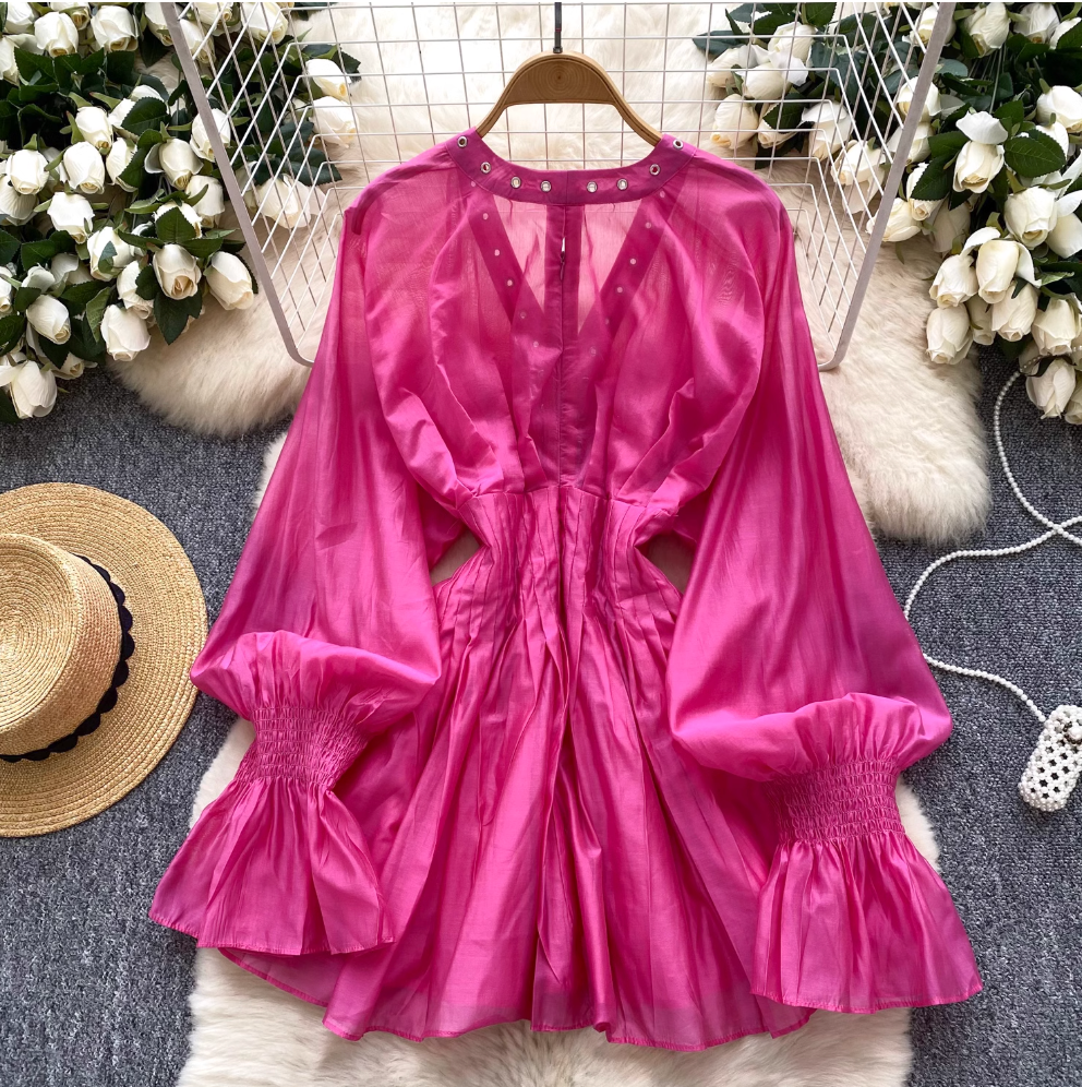 V-neck Flared Sleeve Shirt Dress