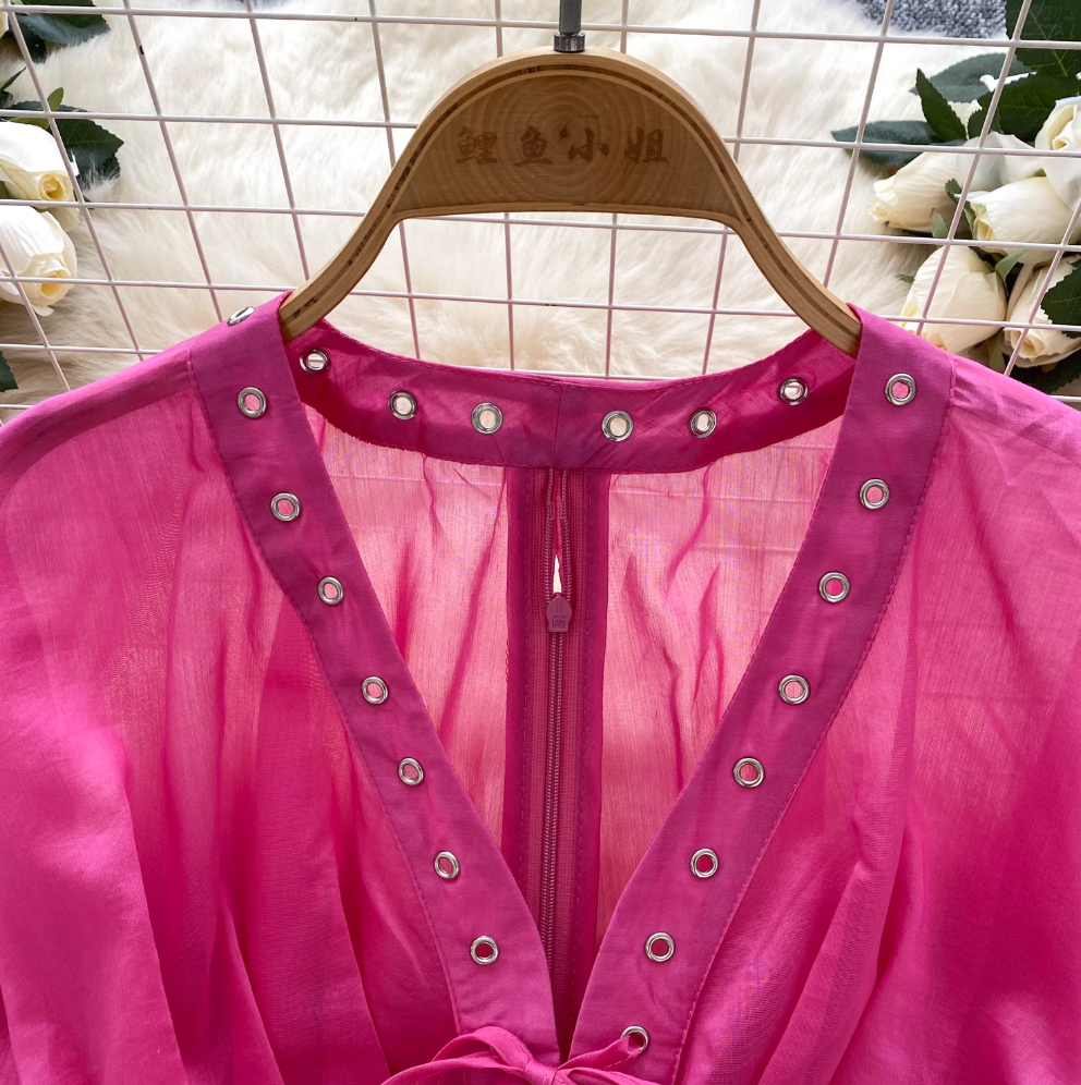 V-neck Flared Sleeve Shirt Dress