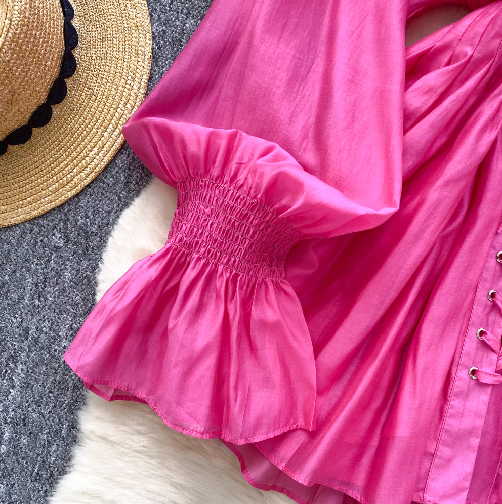 V-neck Flared Sleeve Shirt Dress