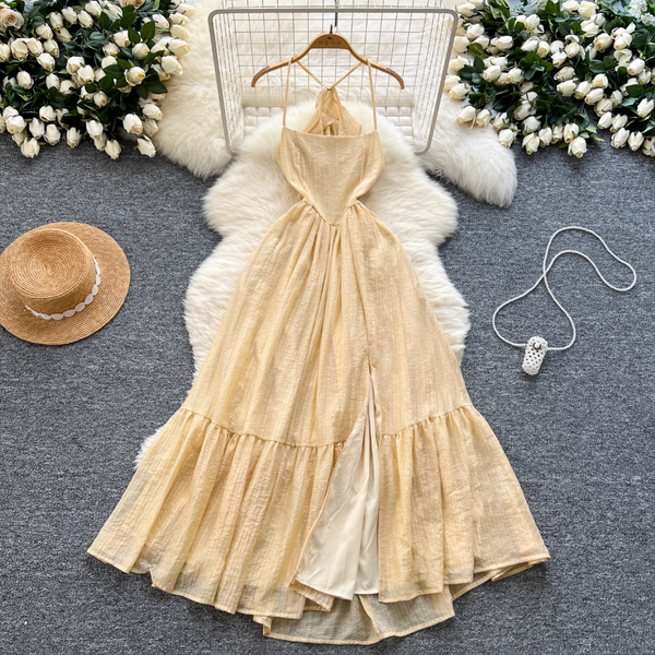 Hollowed Backless Ruffled Slip Dress