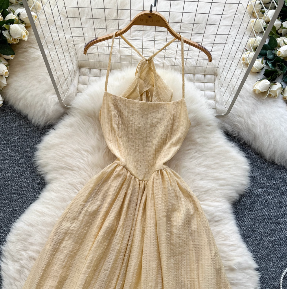 Hollowed Backless Ruffled Slip Dress