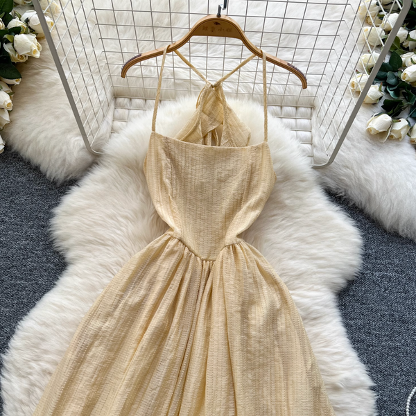 Hollowed Backless Ruffled Slip Dress