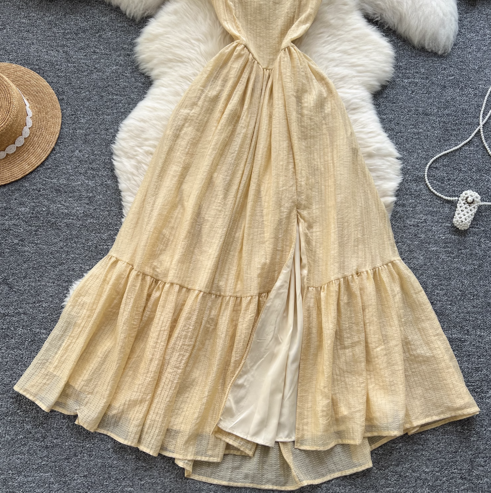 Hollowed Backless Ruffled Slip Dress