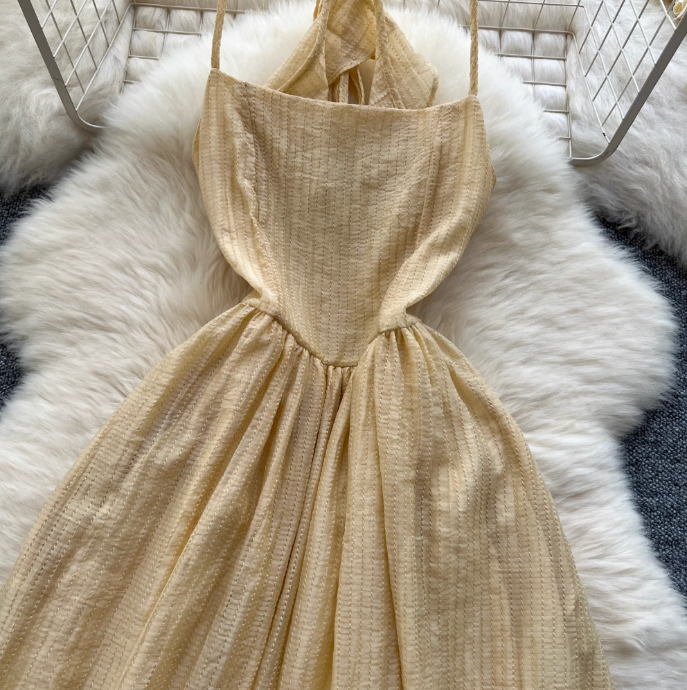 Hollowed Backless Ruffled Slip Dress