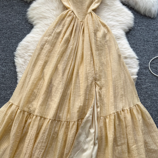 Hollowed Backless Ruffled Slip Dress