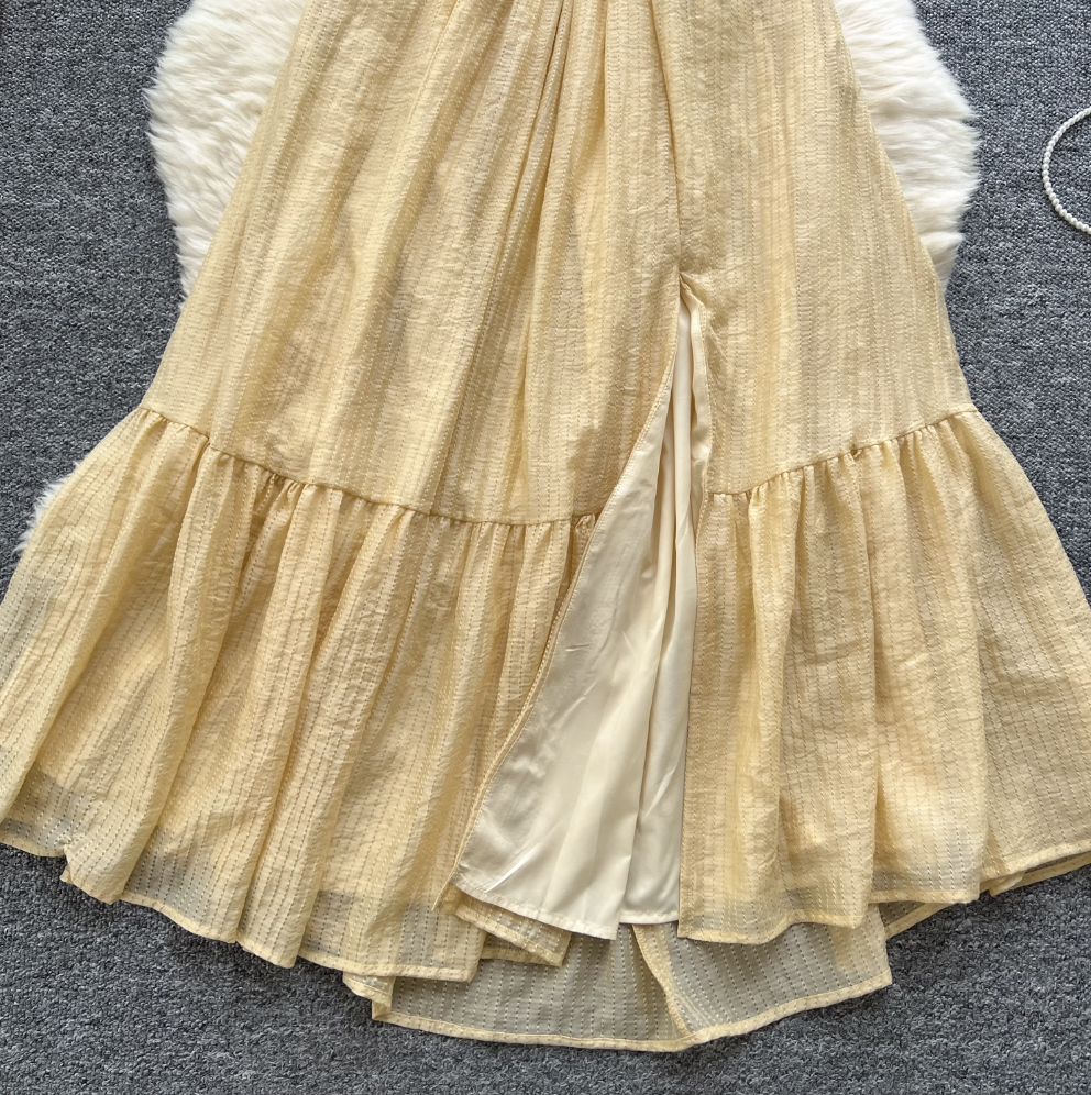 Hollowed Backless Ruffled Slip Dress