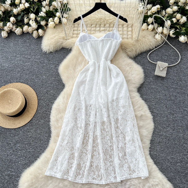 Irregular Design Ruffled Lace Slip Dress