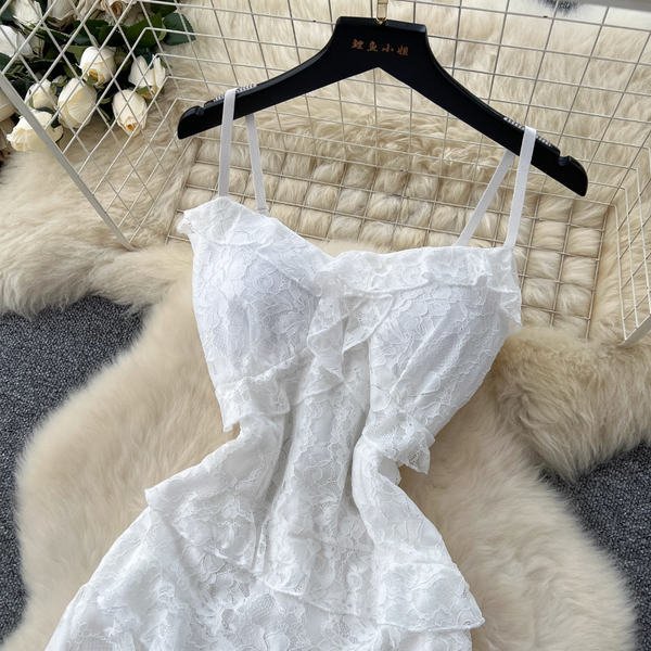 Irregular Design Ruffled Lace Slip Dress