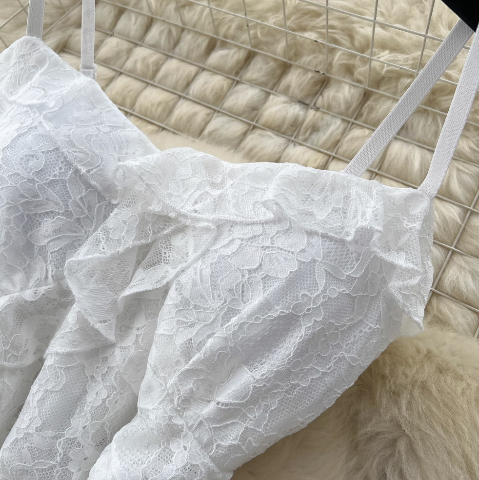 Irregular Design Ruffled Lace Slip Dress