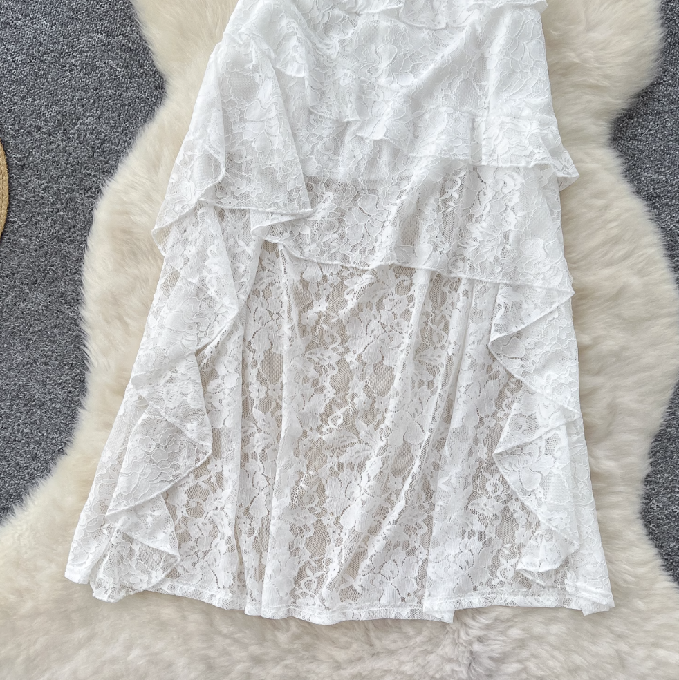 Irregular Design Ruffled Lace Slip Dress