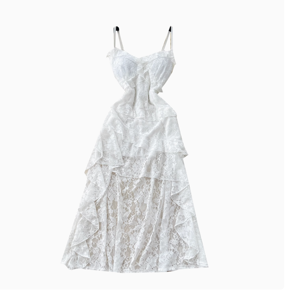 Irregular Design Ruffled Lace Slip Dress