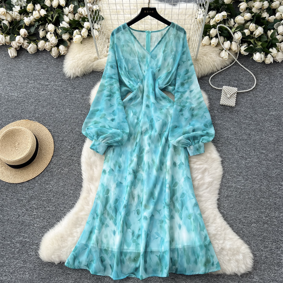Premium V-neck Floral Printed Dress