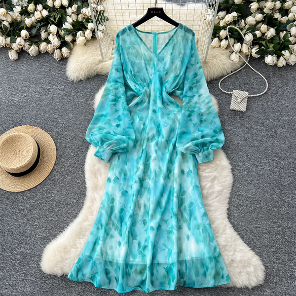 Premium V-neck Floral Printed Dress