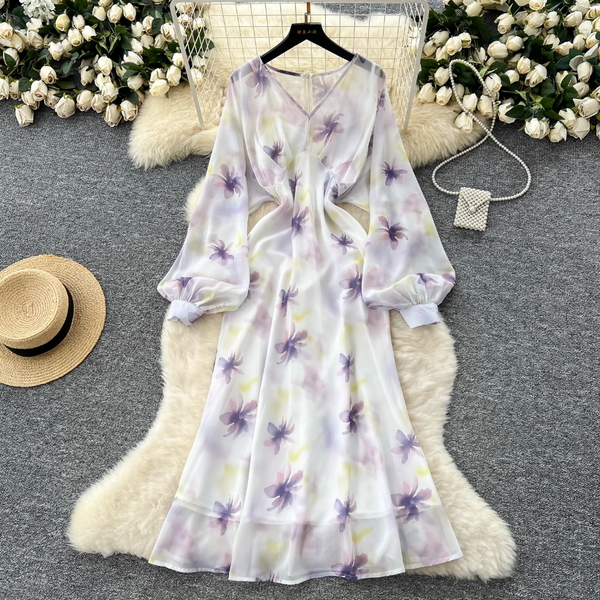 Premium V-neck Floral Printed Dress
