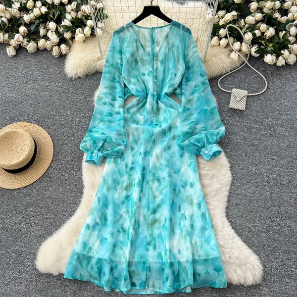 Premium V-neck Floral Printed Dress