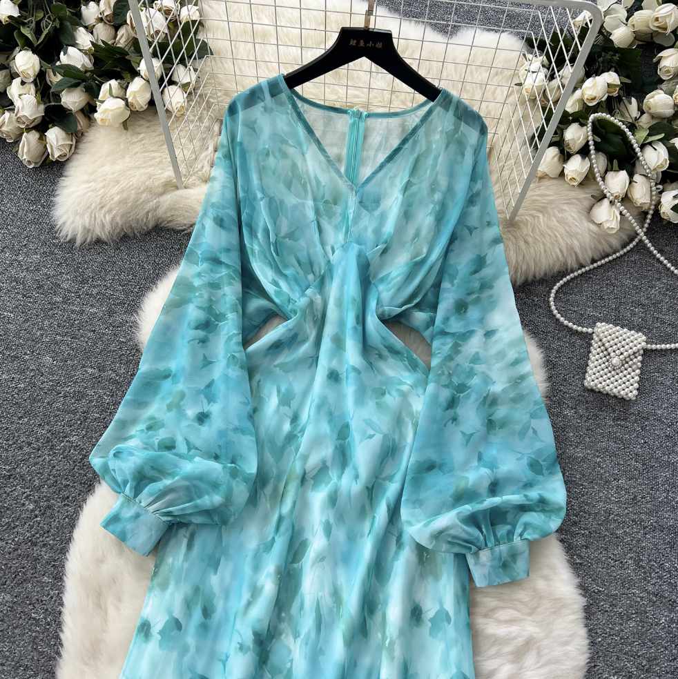 Premium V-neck Floral Printed Dress