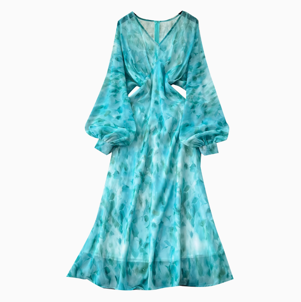 Premium V-neck Floral Printed Dress
