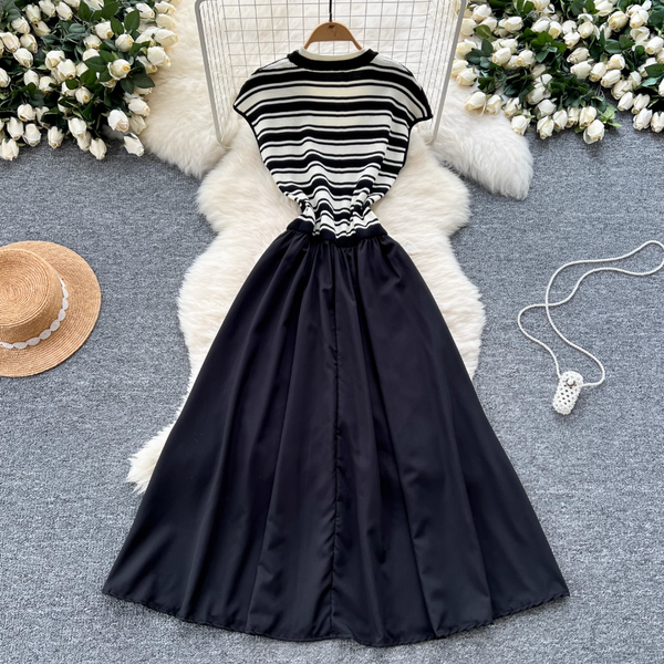 Chic Striped Knit Patchwork Dress