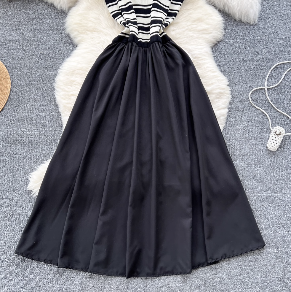 Chic Striped Knit Patchwork Dress