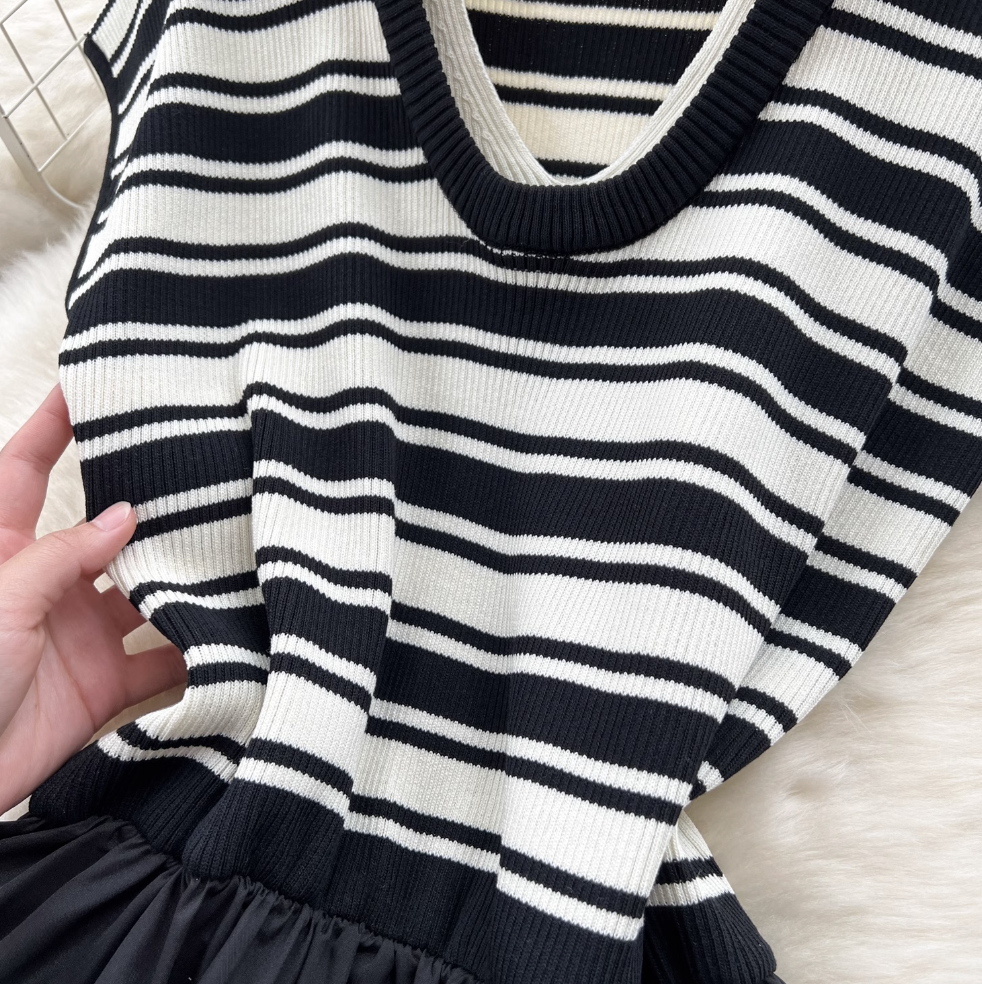 Chic Striped Knit Patchwork Dress