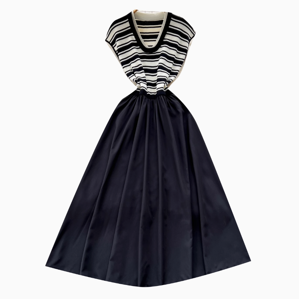 Chic Striped Knit Patchwork Dress