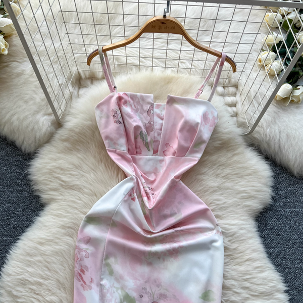 Square Neckline Pleated Floral Dress