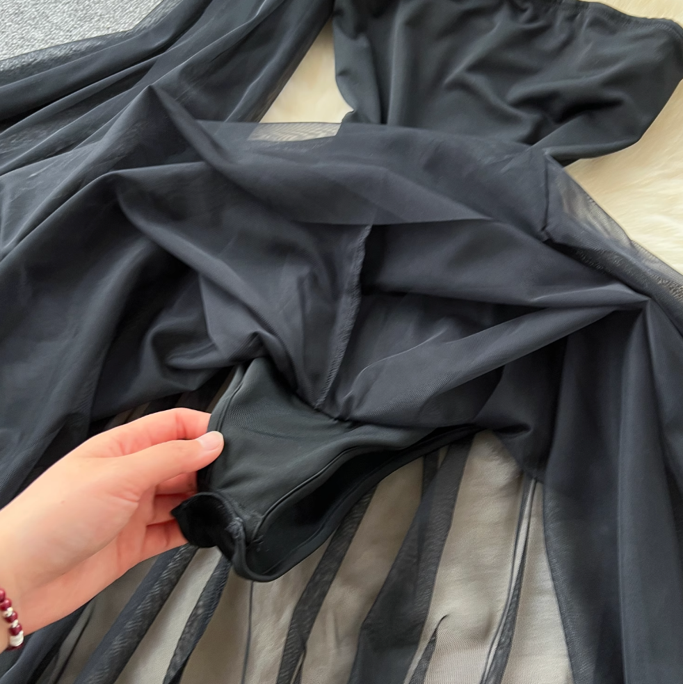 Off-shoulder Black Dress with Ribbon