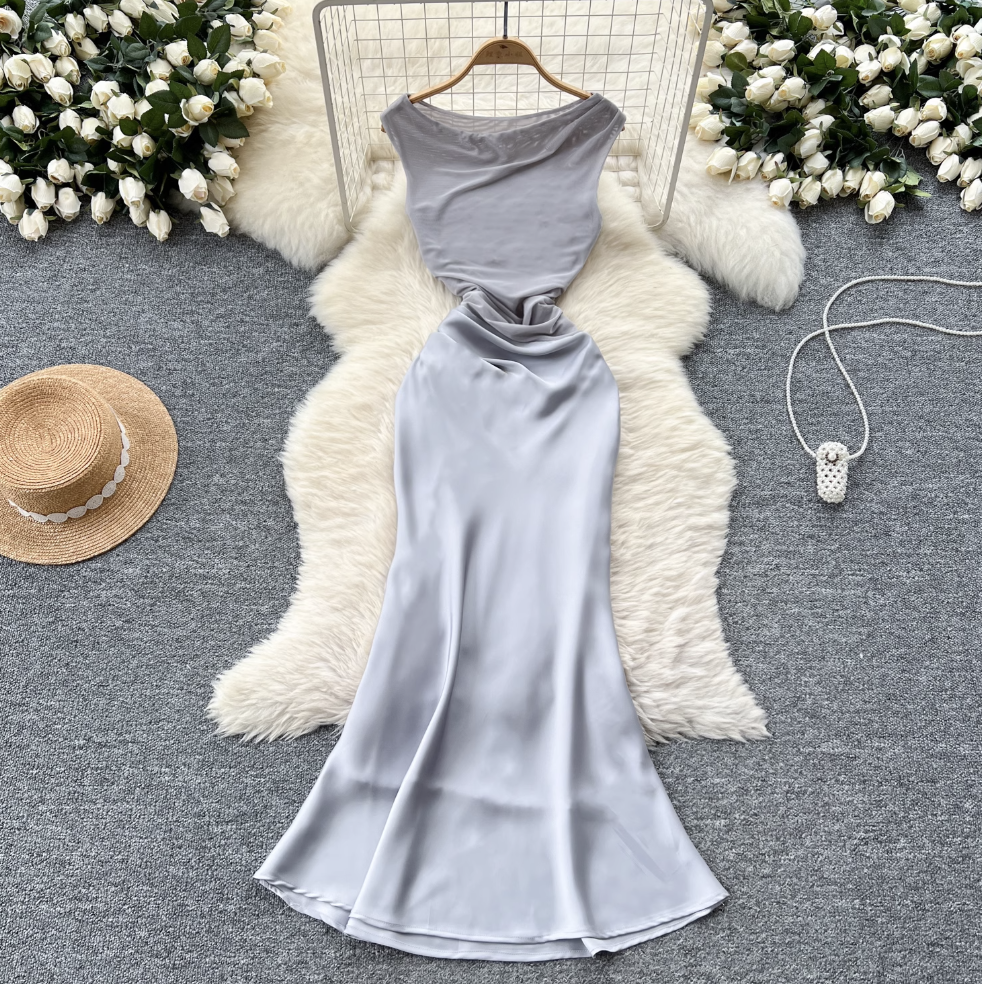 Niche Sleeveless Fishtail Satin Dress