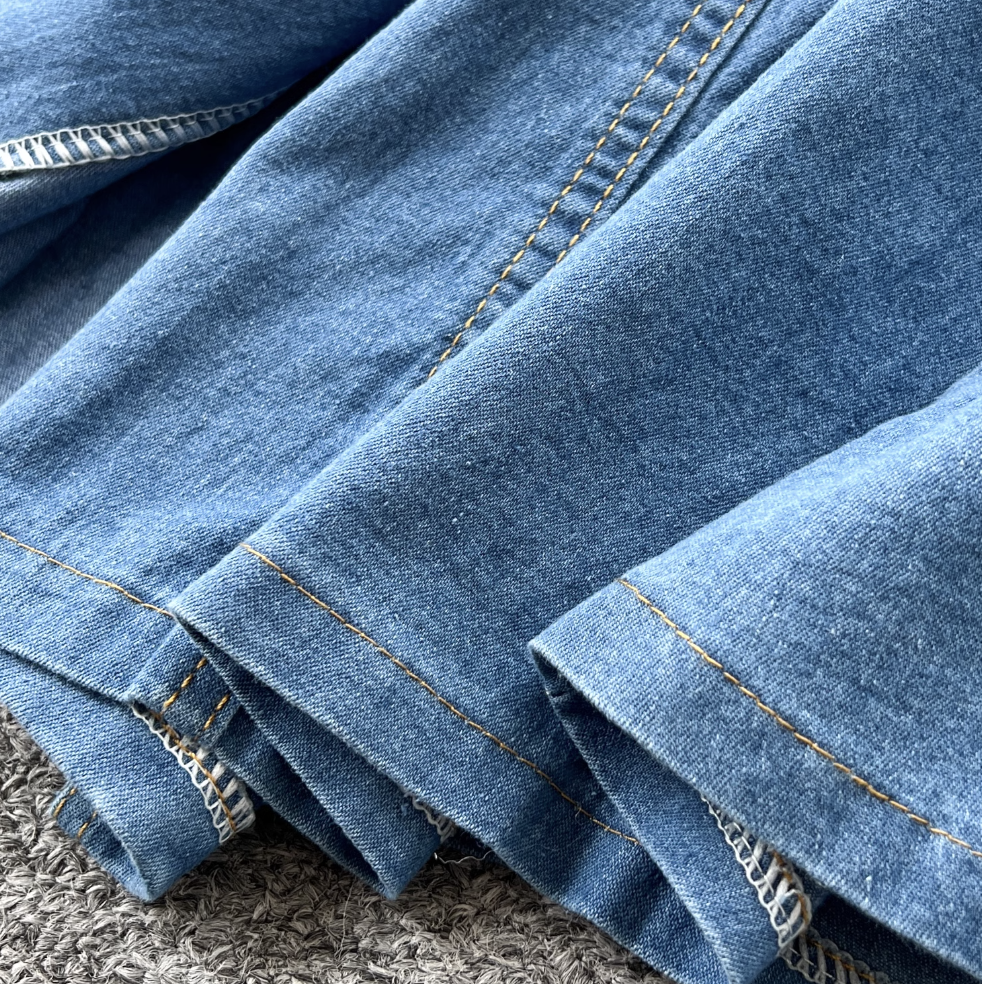 Niche Puffy Sleeve Denim Shirt Dress