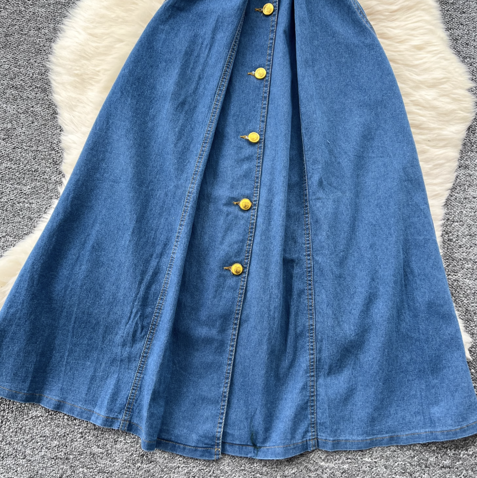 Niche Puffy Sleeve Denim Shirt Dress