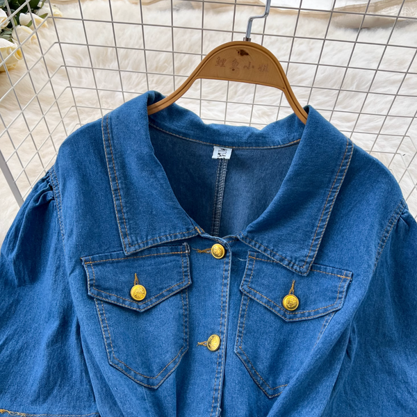 Niche Puffy Sleeve Denim Shirt Dress