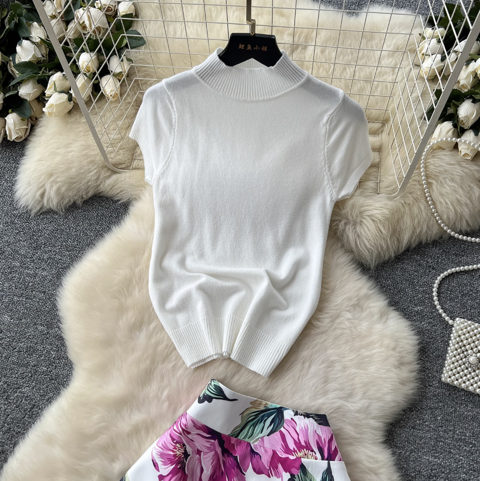 White Knitwear & Floral Skirt 2Pcs