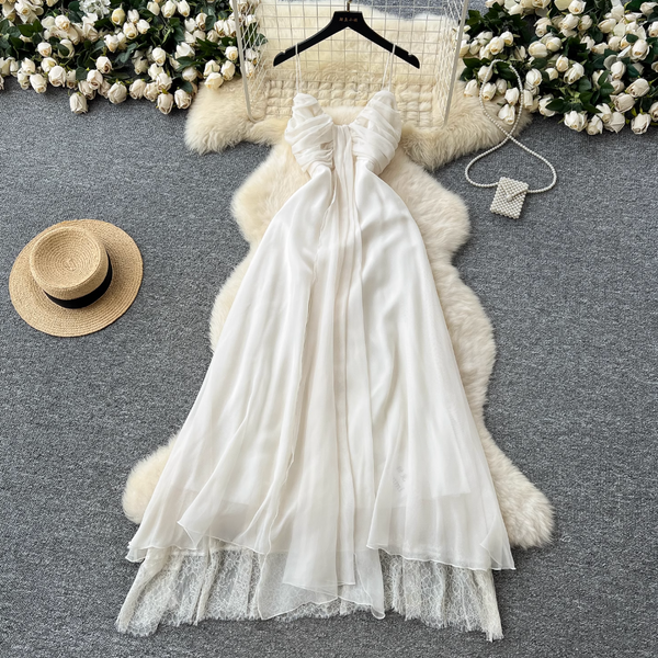Niche V-neck Apricot Chiffon Slip Dress