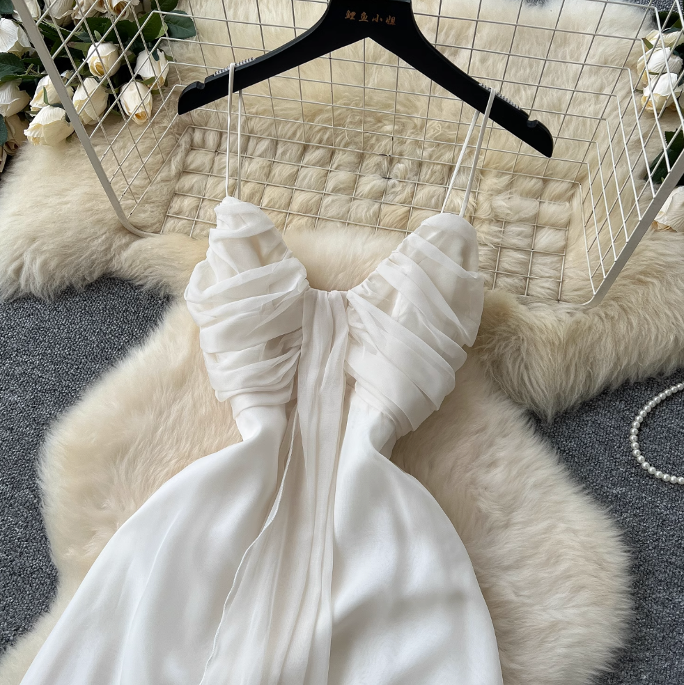 Niche V-neck Apricot Chiffon Slip Dress