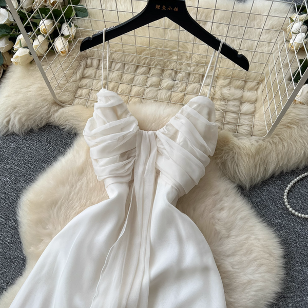 Niche V-neck Apricot Chiffon Slip Dress
