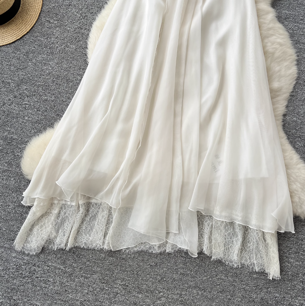 Niche V-neck Apricot Chiffon Slip Dress