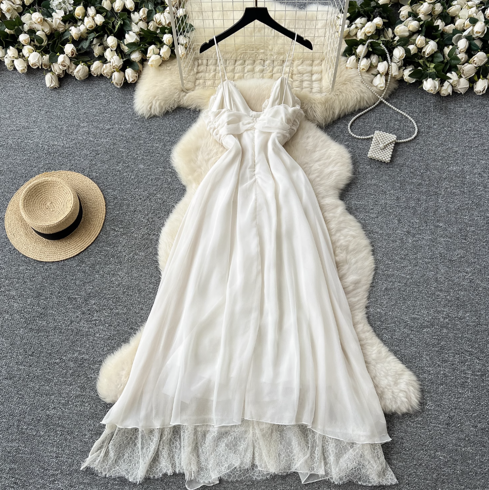 Niche V-neck Apricot Chiffon Slip Dress