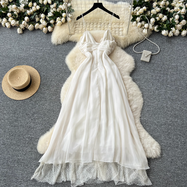 Niche V-neck Apricot Chiffon Slip Dress