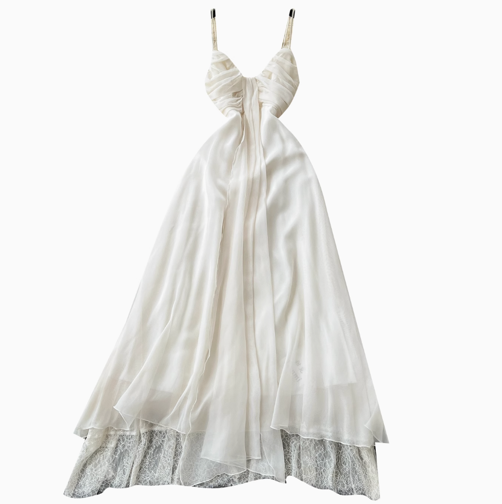 Niche V-neck Apricot Chiffon Slip Dress