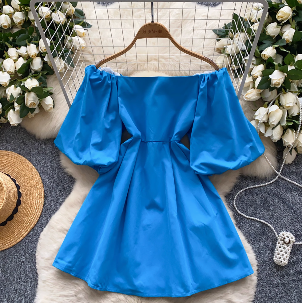 Mori Puffy Sleeve Lace-up Plaid Dress