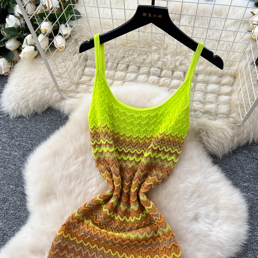 Chic Gradient Color Knitted Slip Dress