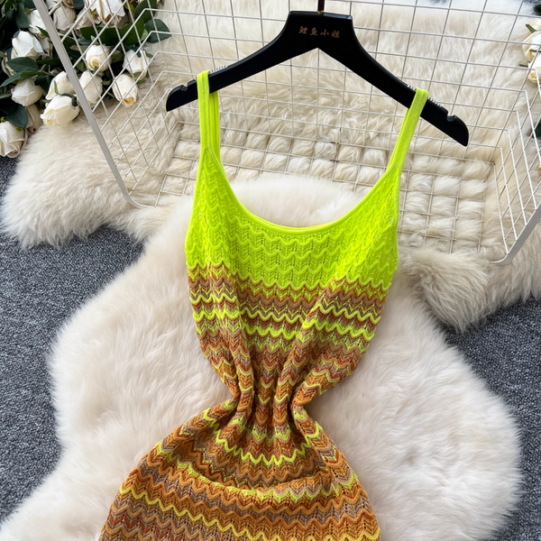Chic Gradient Color Knitted Slip Dress