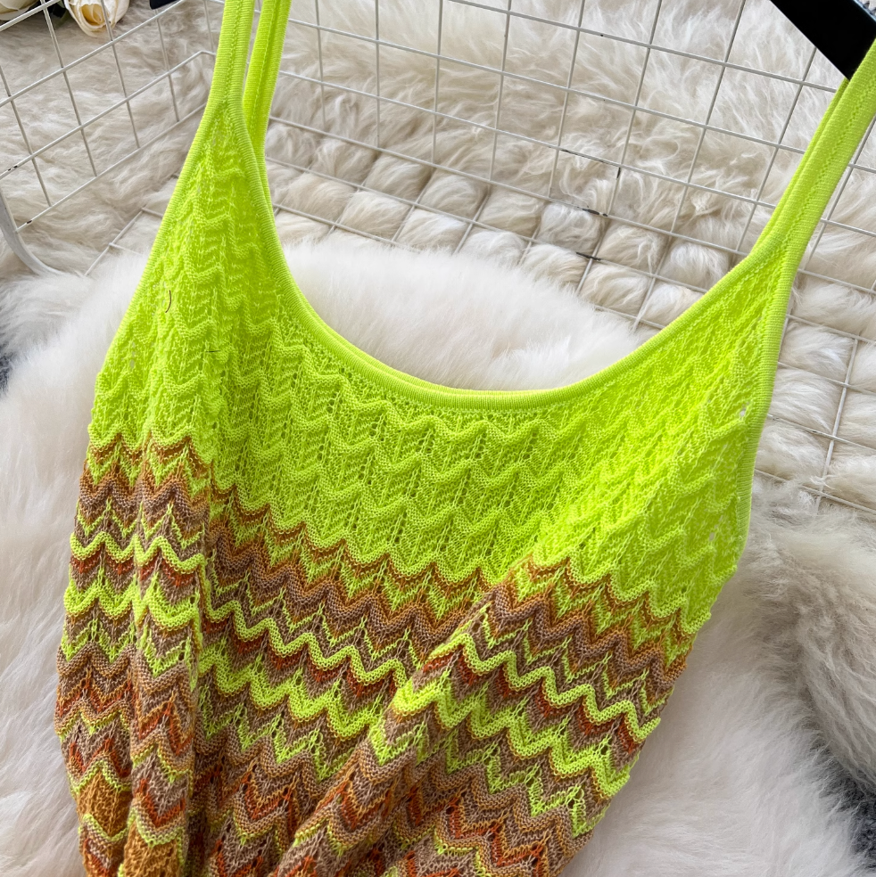 Chic Gradient Color Knitted Slip Dress