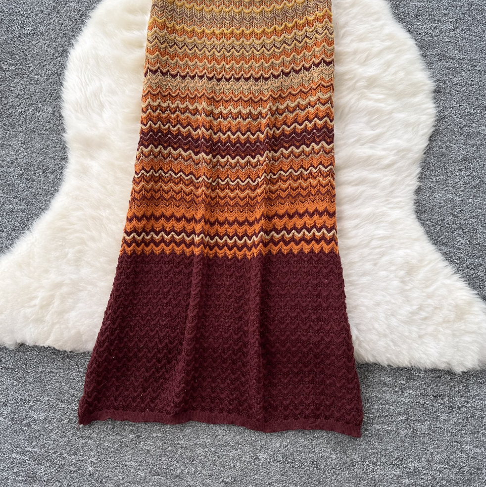 Chic Gradient Color Knitted Slip Dress